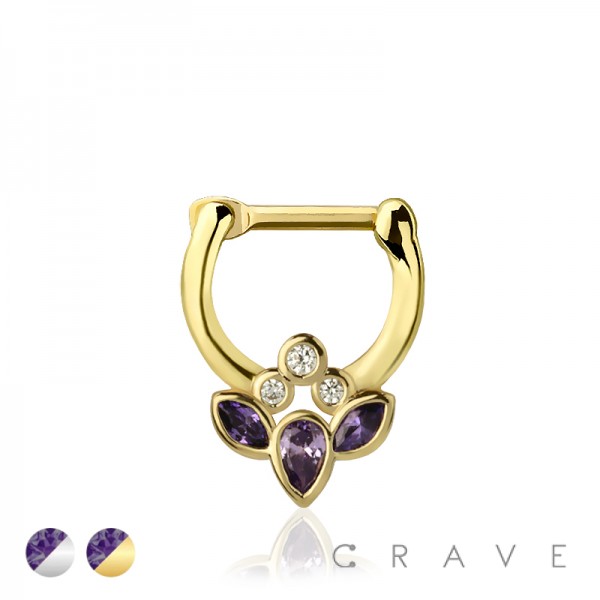 GALAXY PURPLE MARQUISE CZ SEPTUM HINGED CLICKER